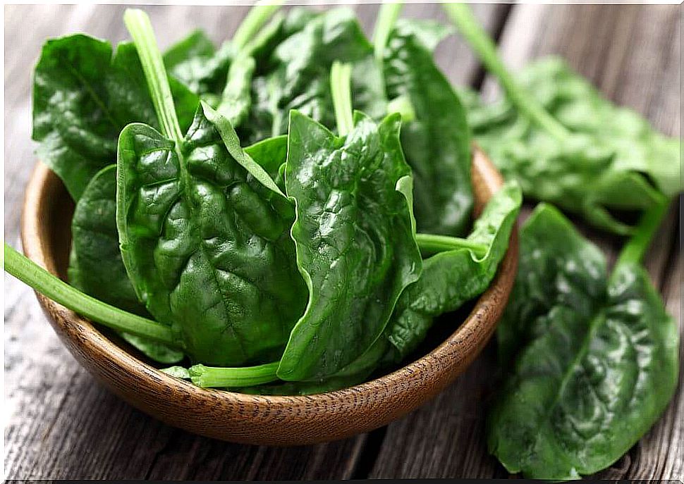 Spinach, source of protein.