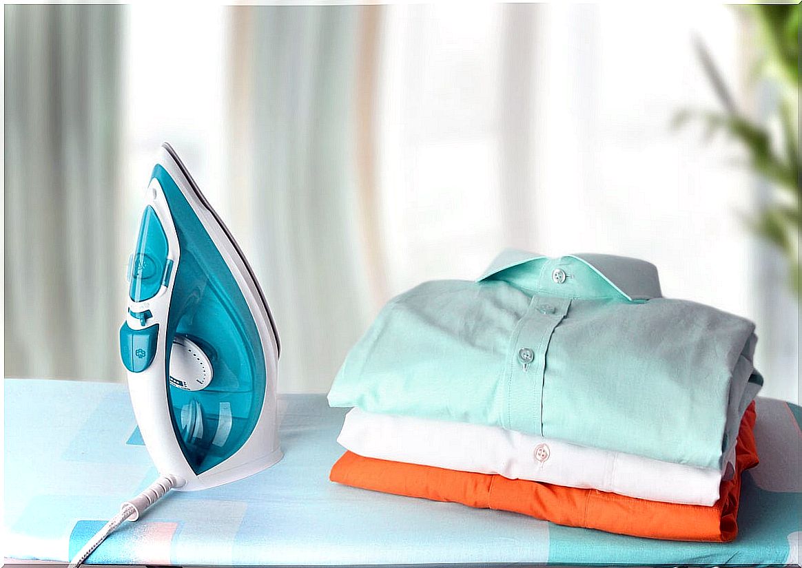 Ironing board in the laundry room.