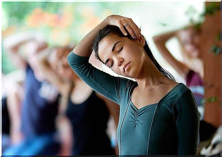 Woman stretching her neck.