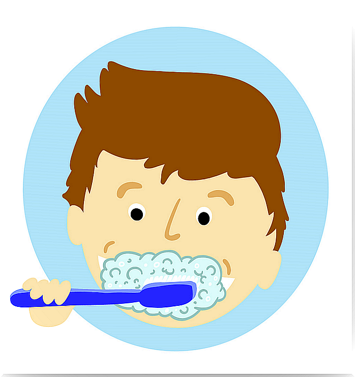 Drawing of a boy brushing his teeth.