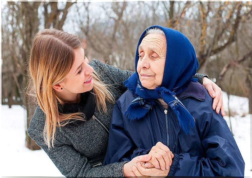 Respite caregiver with an elderly woman.